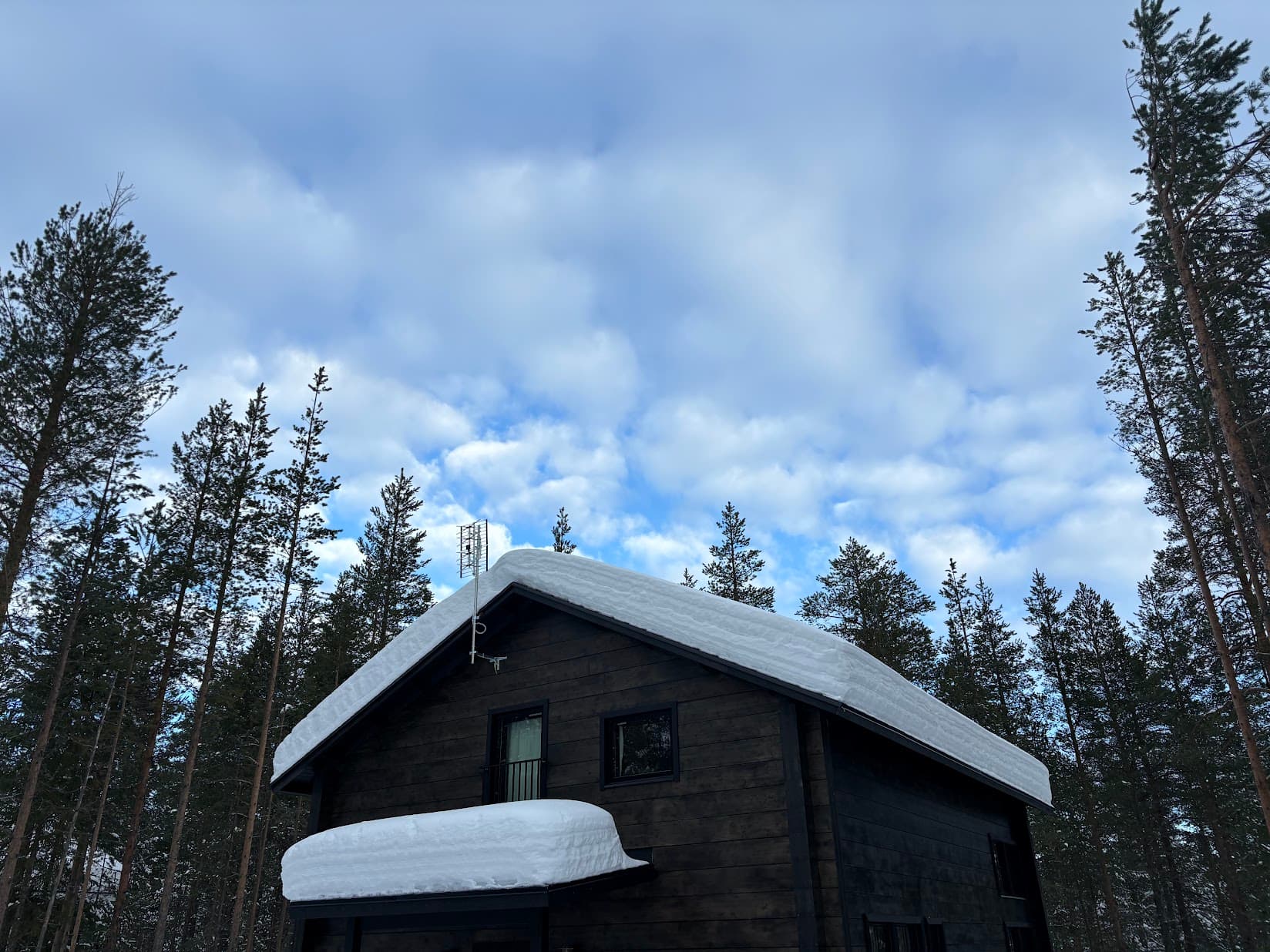 Exterior of Snow & Pine at dusk, warm light from windows