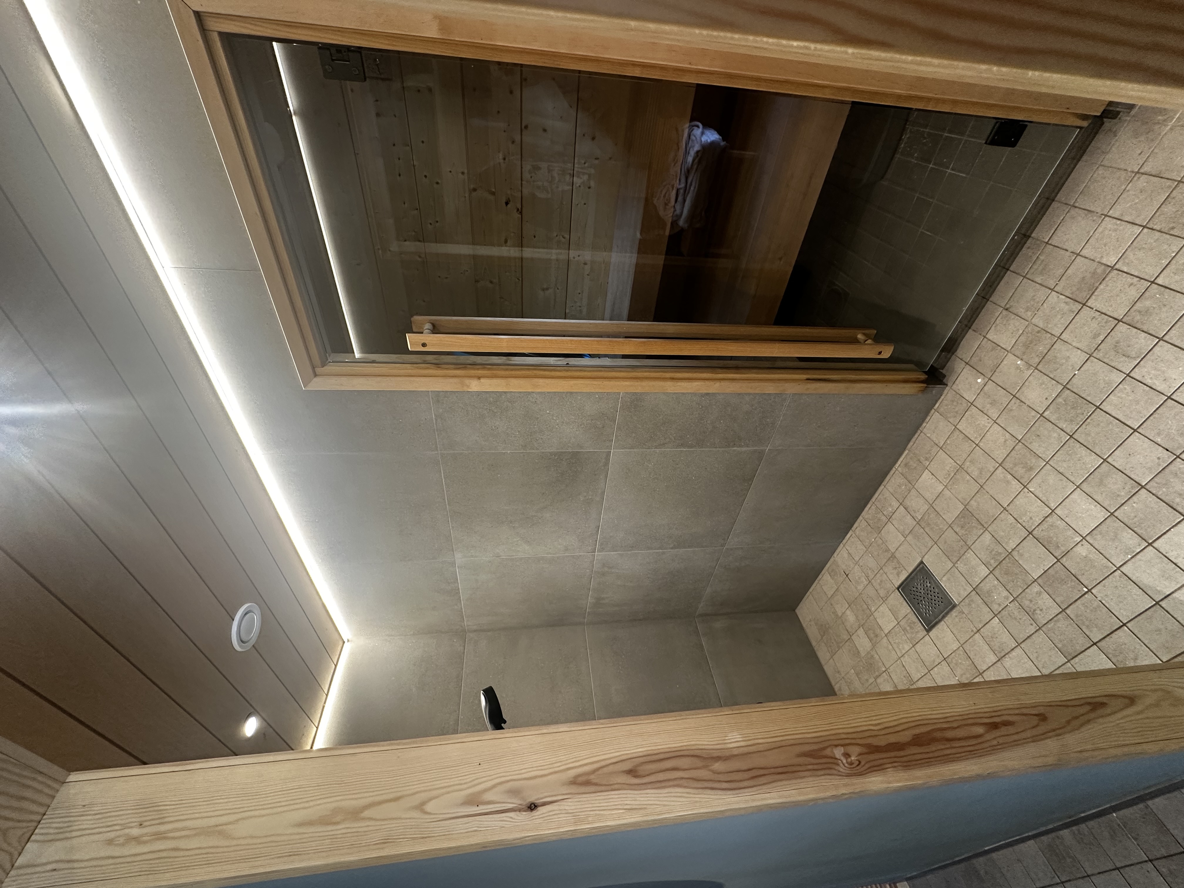 Private Finnish sauna and shower room at Snow & Pine