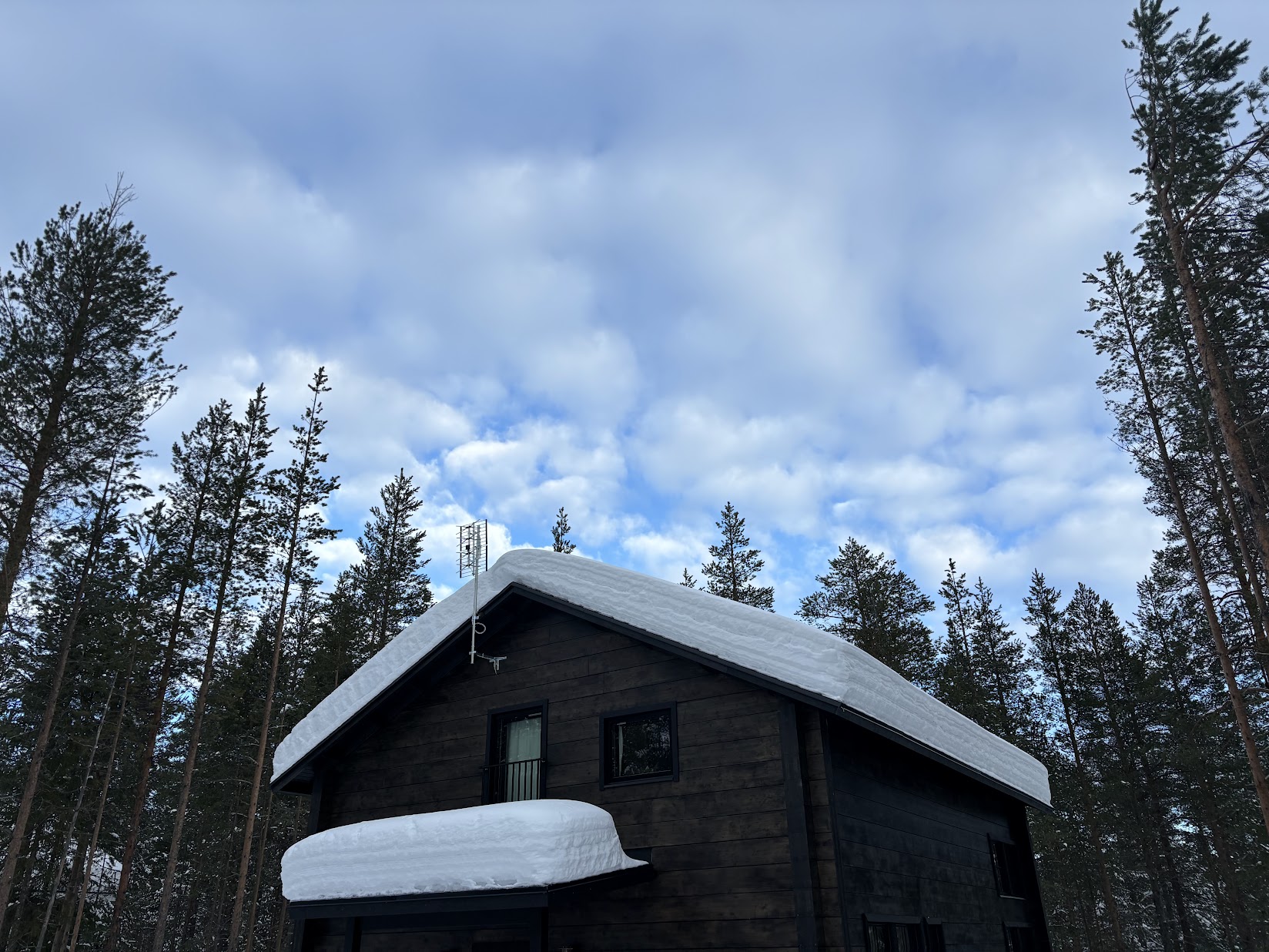 Exterior of Snow & Pine at dusk, warm light from windows